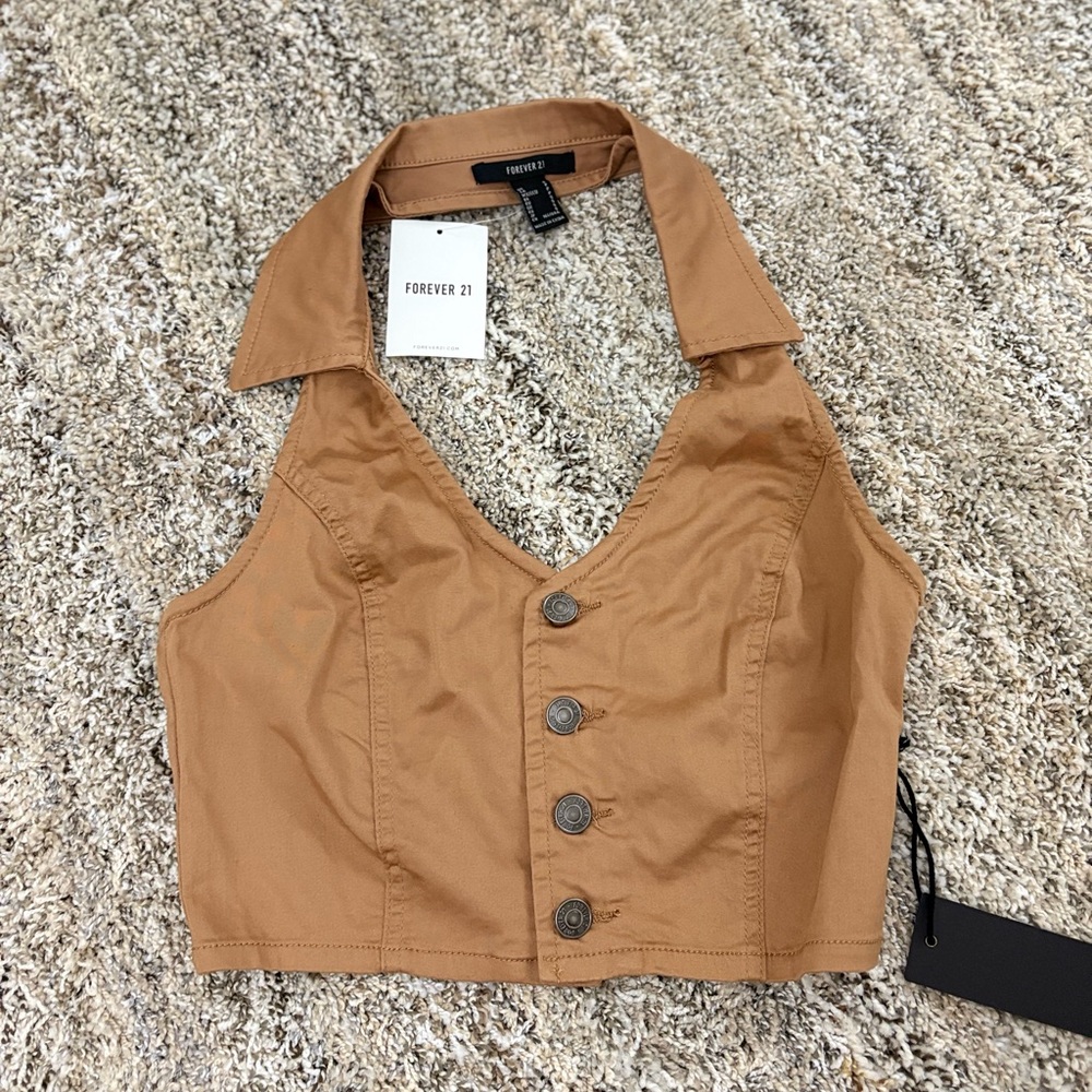 Forever 21 Brown Button-Up Crop Top